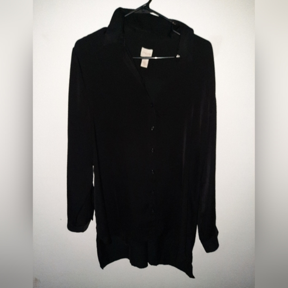 CHICO'S LONG SLEEVE BUTTON UP BLOUSE TUNIC,Chico’s size 2 Semi sheer black
